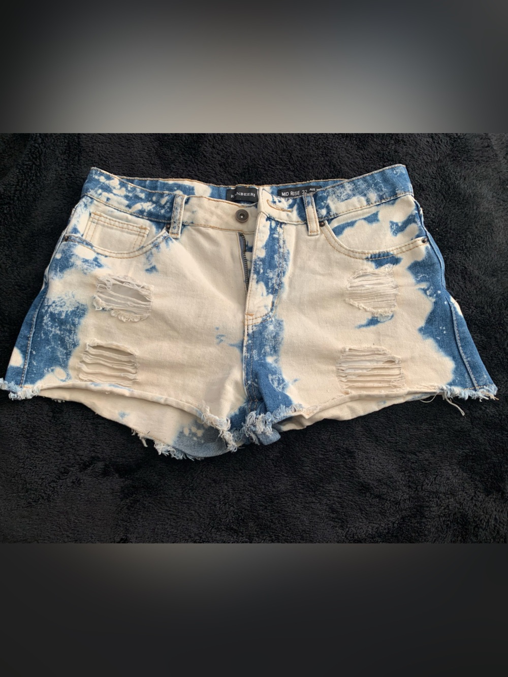 Bleached Tie-Dye Distressed Denim Shorts - Blue and White